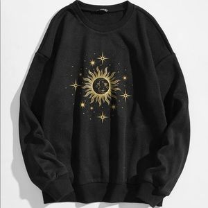 SHEIN Abstract Sun and Moon Print Oversized Thermal Sweatshirt